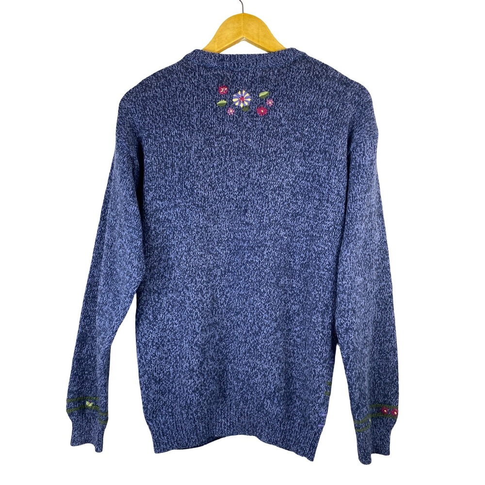 VTG Northern Reflections Blue Floral Embroidered Fair Isle Cardigan Sweater S - Picture 2 of 8